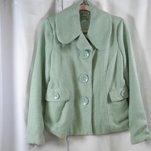 Joujou Green Tweed Snap Button Lined Blazer Jacket Women's Medium